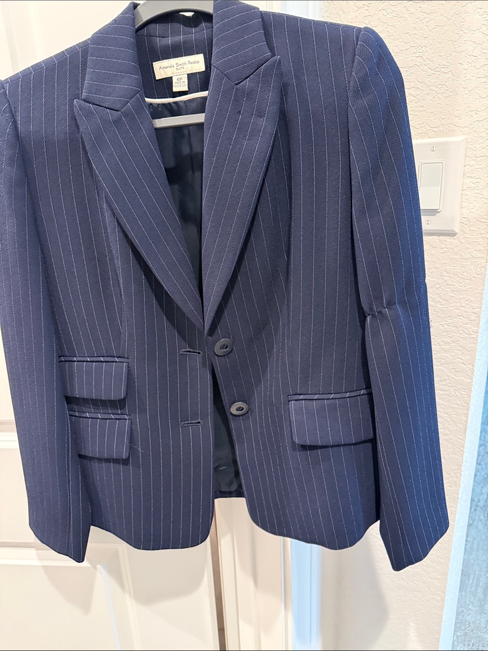 Amanda Smith Petite navy Pinstripe Two-Button women’s Blazer